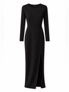 SexyModest Black Maxi Dress Minimalist Long Sleeve Slit NWT Small